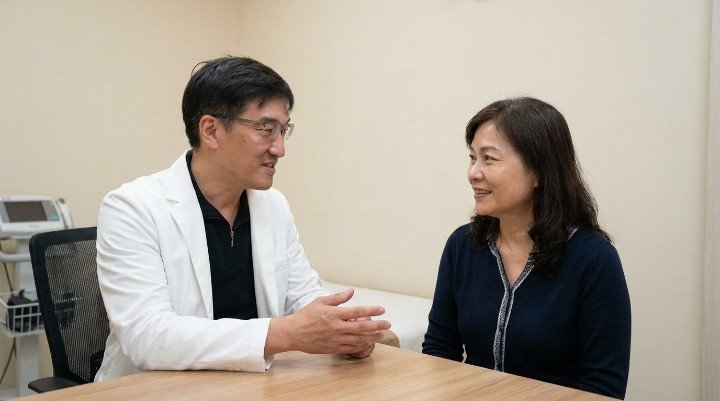 吳紹琥醫師透過圖表解說體脂肪過高的影響 不同身體組成分析儀器顯示的體脂與肌肉比例 使用皮尺測量腰圍以評估內臟脂肪堆積 運動與飲食調整改善體脂肪過高的示意圖