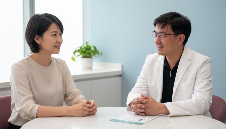 專業醫師解說不開刀消除眼袋過程 診間模擬不開刀消除眼袋術後效果 展示不同類型不開刀消除眼袋案例 萊攸診所提供不開刀消除眼袋諮詢